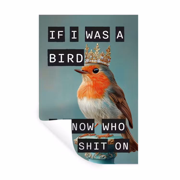 Muursticker - Roodborstje - Vogel - Blauw - Decoratie — 1