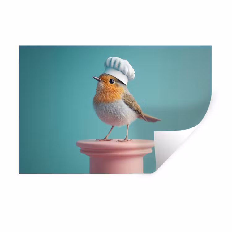 Muursticker - Roodborstje - Vogel - Koksmuts - Sokkel — 1