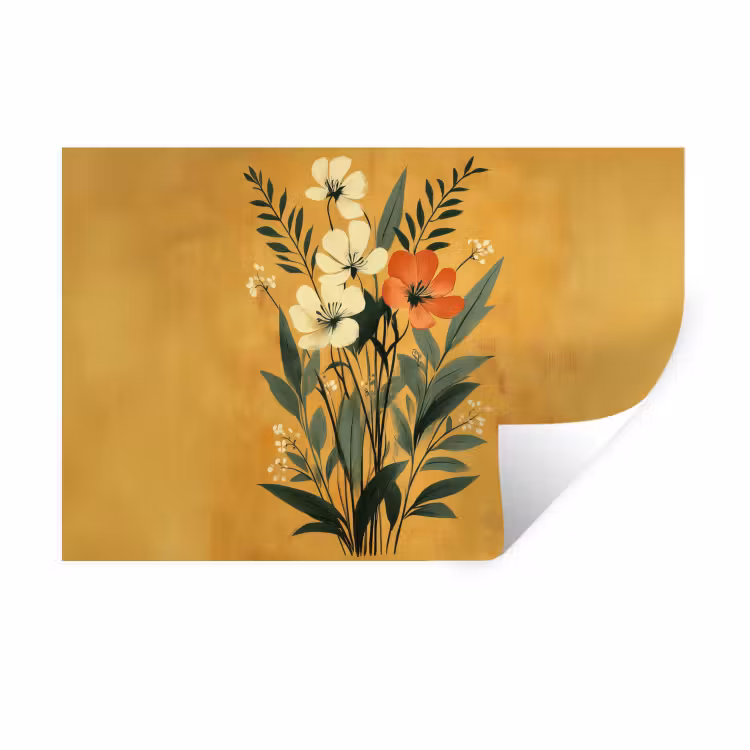 Muursticker - Bladeren - Boeket - Bloemen - Geel — 1