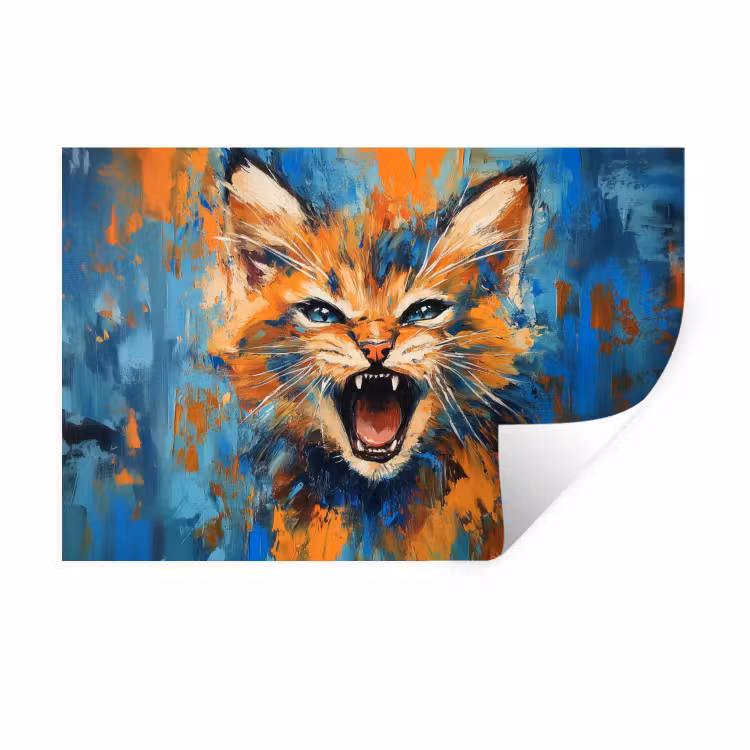 Muursticker - Kat - Kleurrijk - Oranje - Blauw — 1
