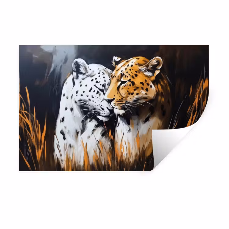 Muursticker - Luipaard - Oranje - Wit - Gras — 1