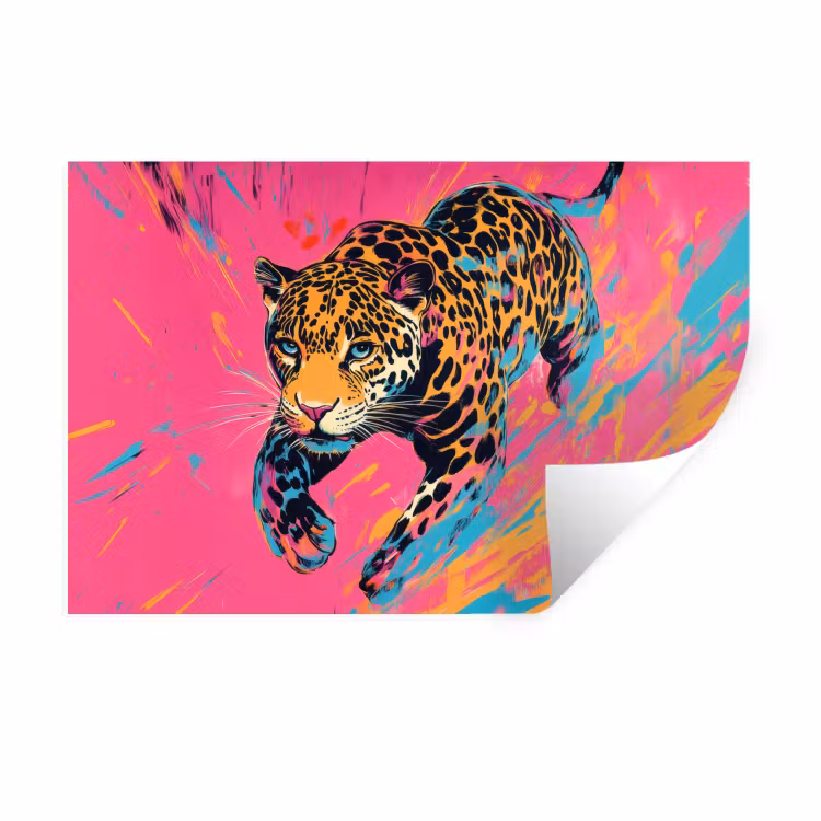 Muursticker - Luipaard - Roze - Oranje - Blauw - Verf — 1