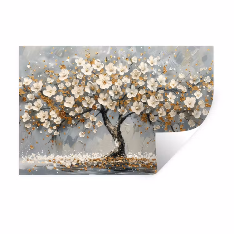 Muursticker - Boom - Bloemen - Wit - Natuur - Kunst — 1