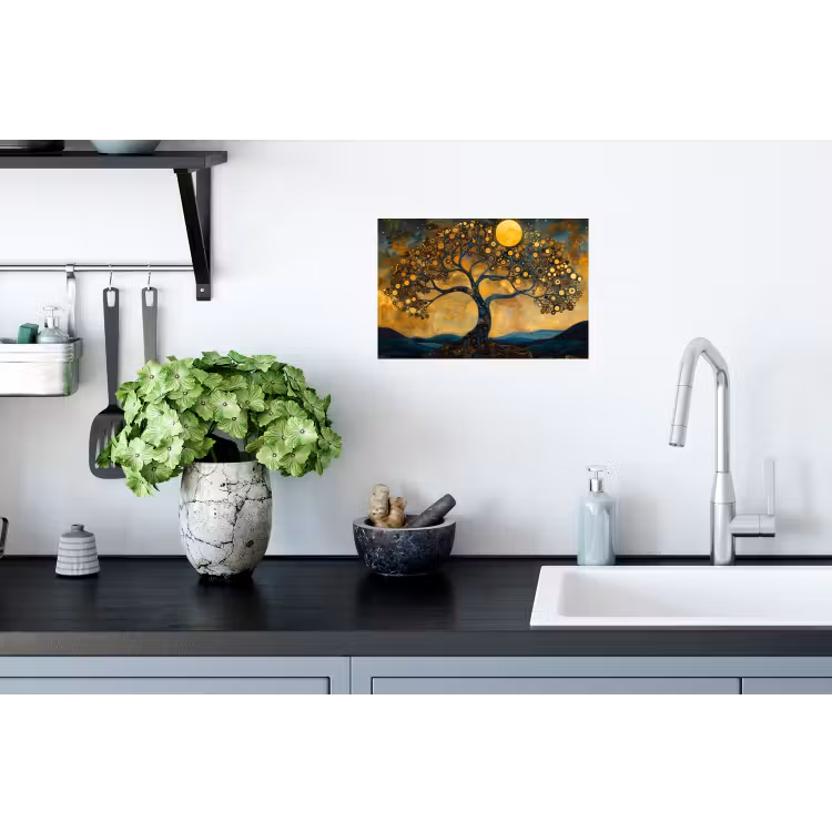 Muursticker - Boom - Maan - Bloemen - Goud - Kunst — 2
