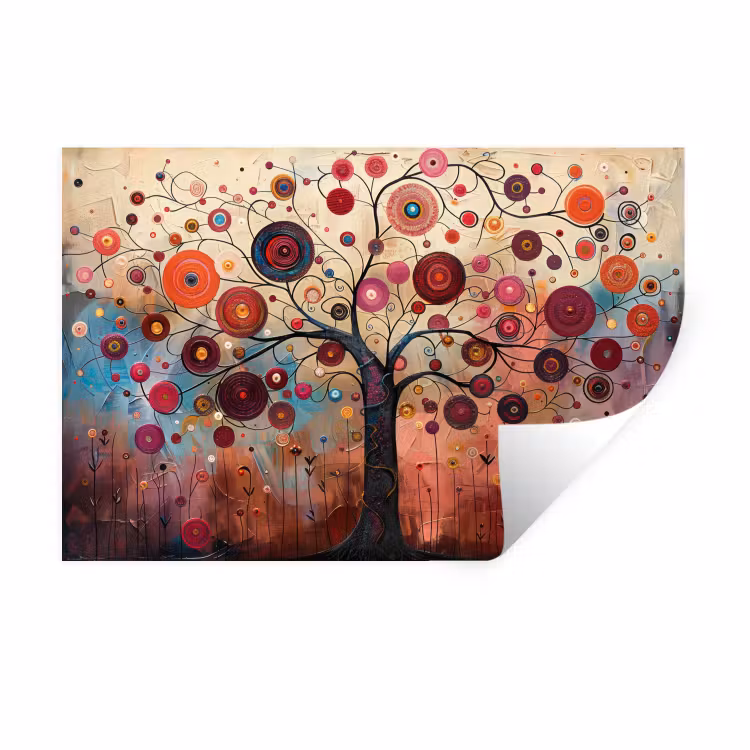 Muursticker - Levensboom - Bloemen - Roze - Hippie - Kunst — 1