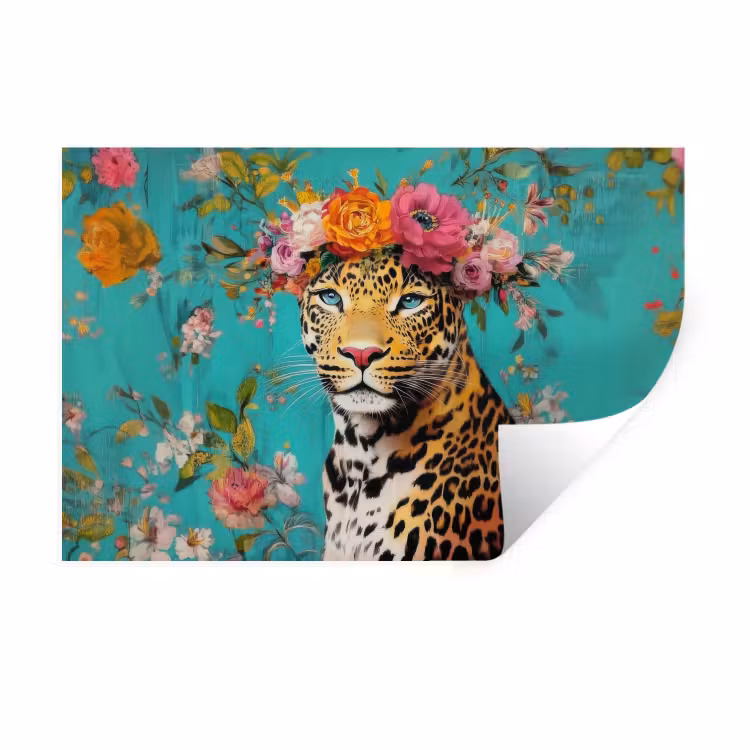 Muursticker - Luipaard - Bloemen - Kroon — 1