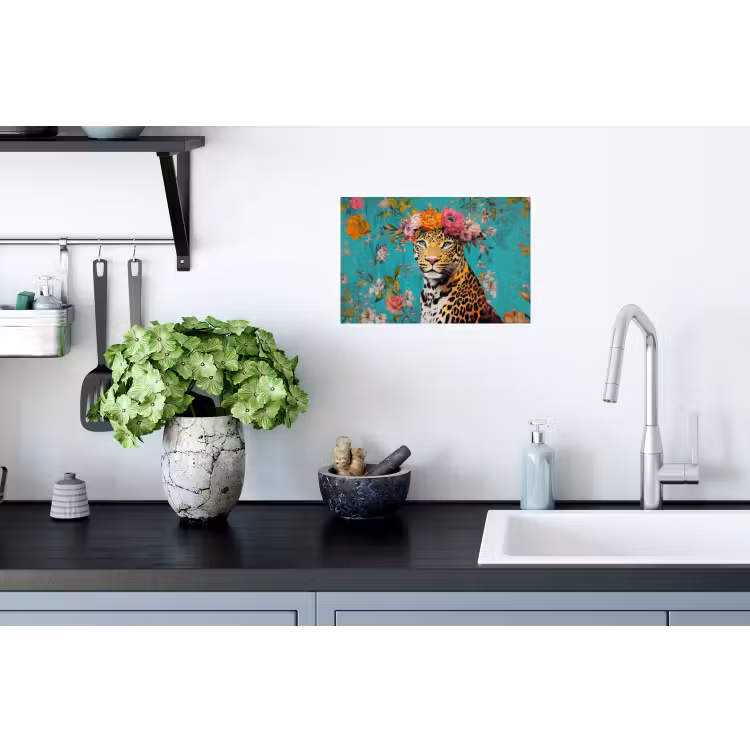 Muursticker - Luipaard - Bloemen - Kroon — 2