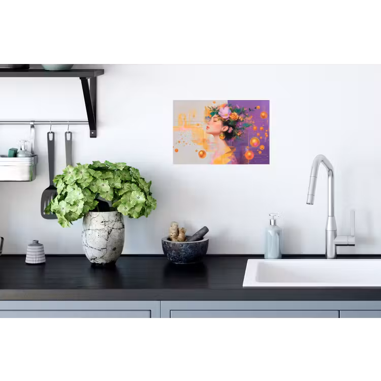 Muursticker - Abstract - Vrouw - Bloemenkroon - Goud — 2
