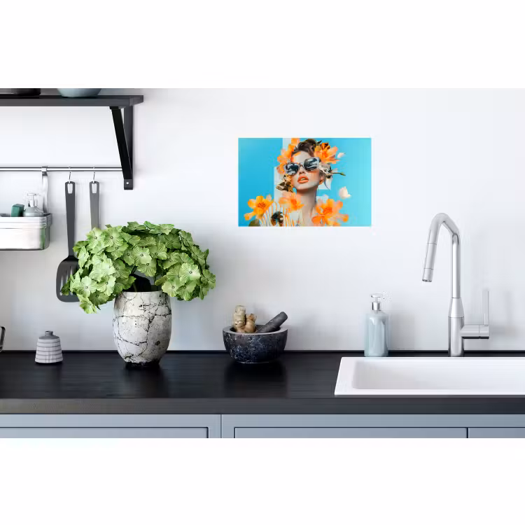Muursticker - Bloemen - Vrouw - Zonnebril - Blauw — 2