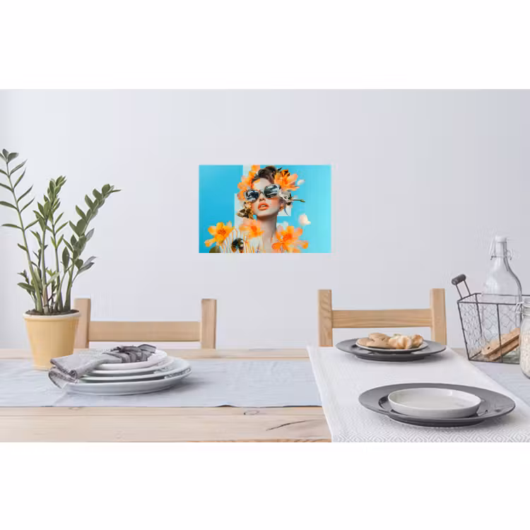 Muursticker - Bloemen - Vrouw - Zonnebril - Blauw — 3