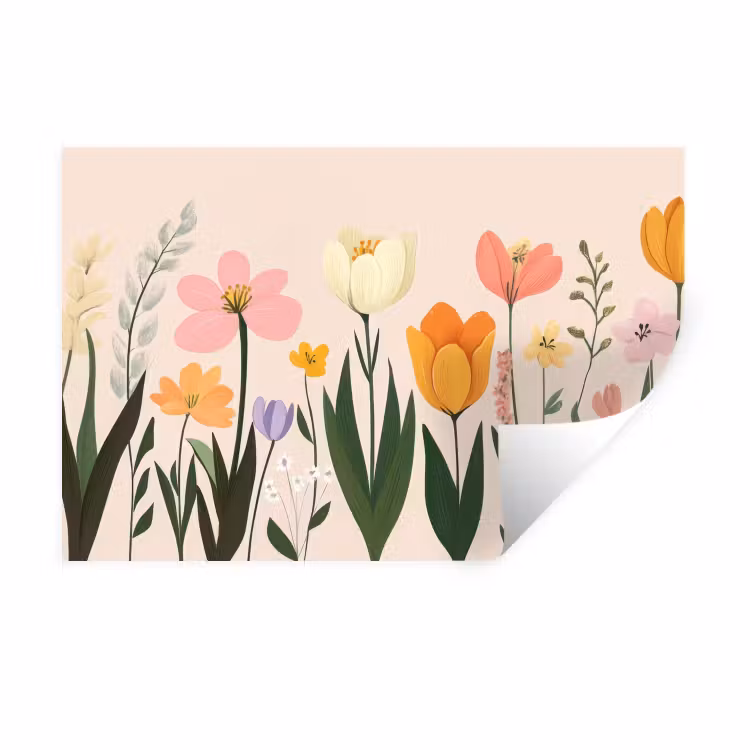 Muursticker - Pasteltinten - Bloemen - Illustratie — 1