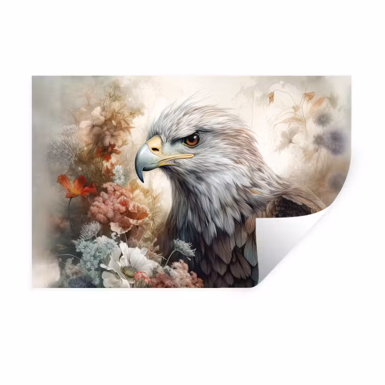Muursticker - Arend - Adelaar - Vogel - Bloemen - Natuur — 1