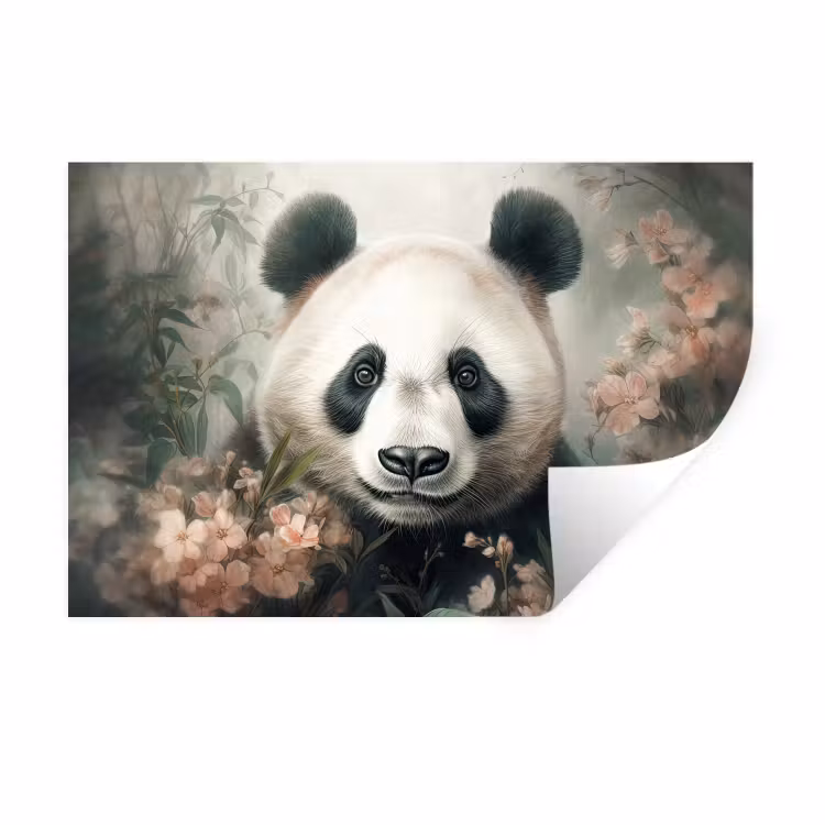 Muursticker - Panda - Dieren - Bloemen - Planten — 1