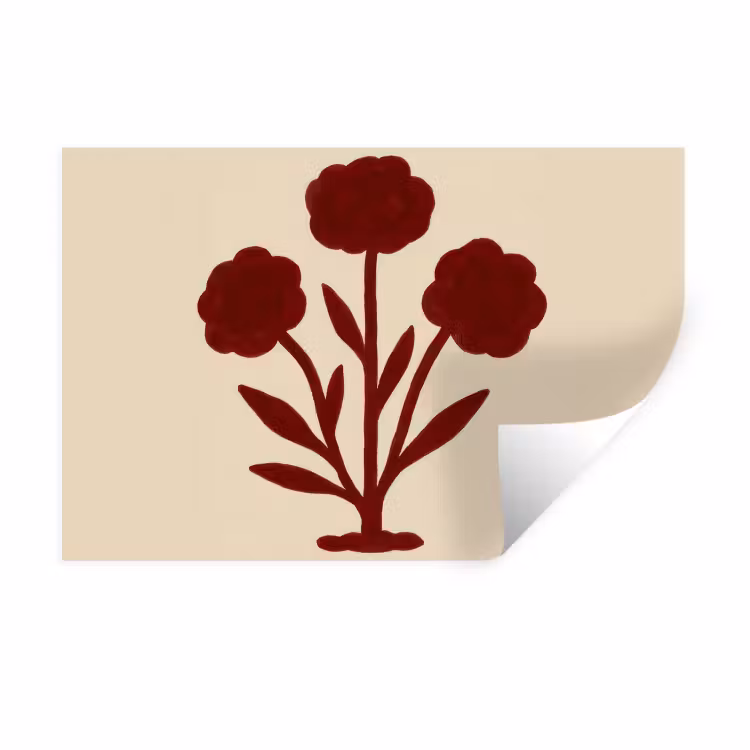 Muursticker - Bloemen - Bladeren - Rood - Minimalistisch — 1