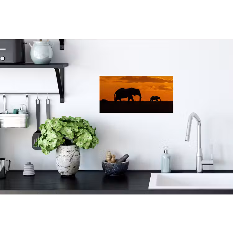 Muursticker - Olifanten - Savanne - Zonsondergang — 2
