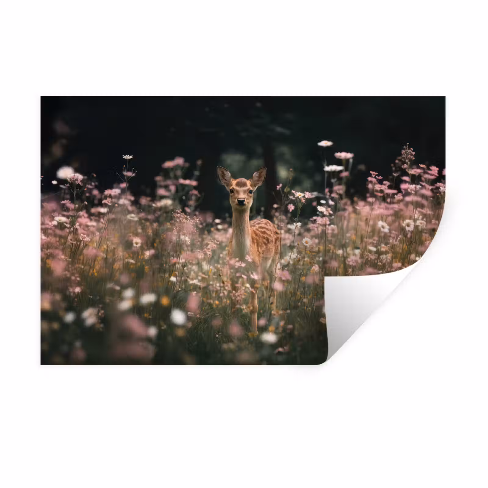 Muursticker - Hert - Wilde bloemen - Bos — 1