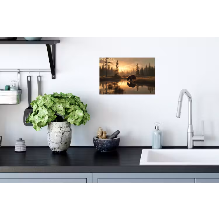 Muursticker - Beer - water - Bos - Ochtendlicht — 2