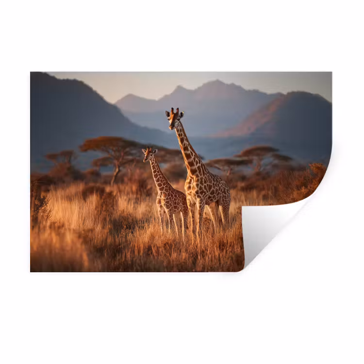 Muursticker - Giraffen - Hoog gras - Acaciabomen — 1
