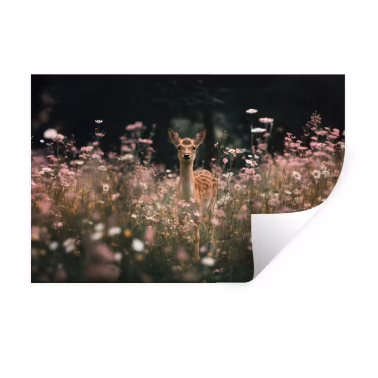 Muursticker - Hert - Wilde bloemen - Bos — 1