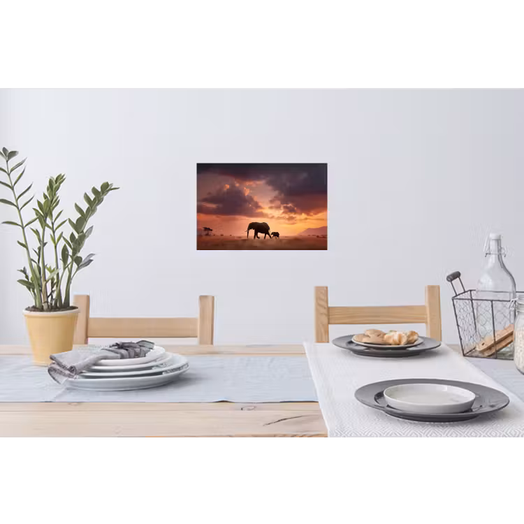 Muursticker - Olifanten - Grasland - Zonsondergang — 3