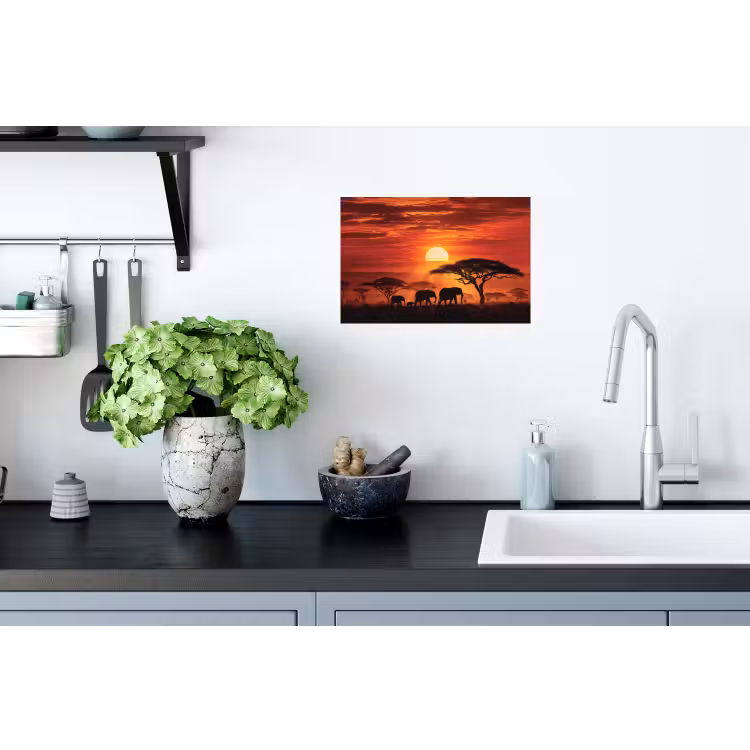 Muursticker - Savanne - Olifanten - Zonsondergang — 2
