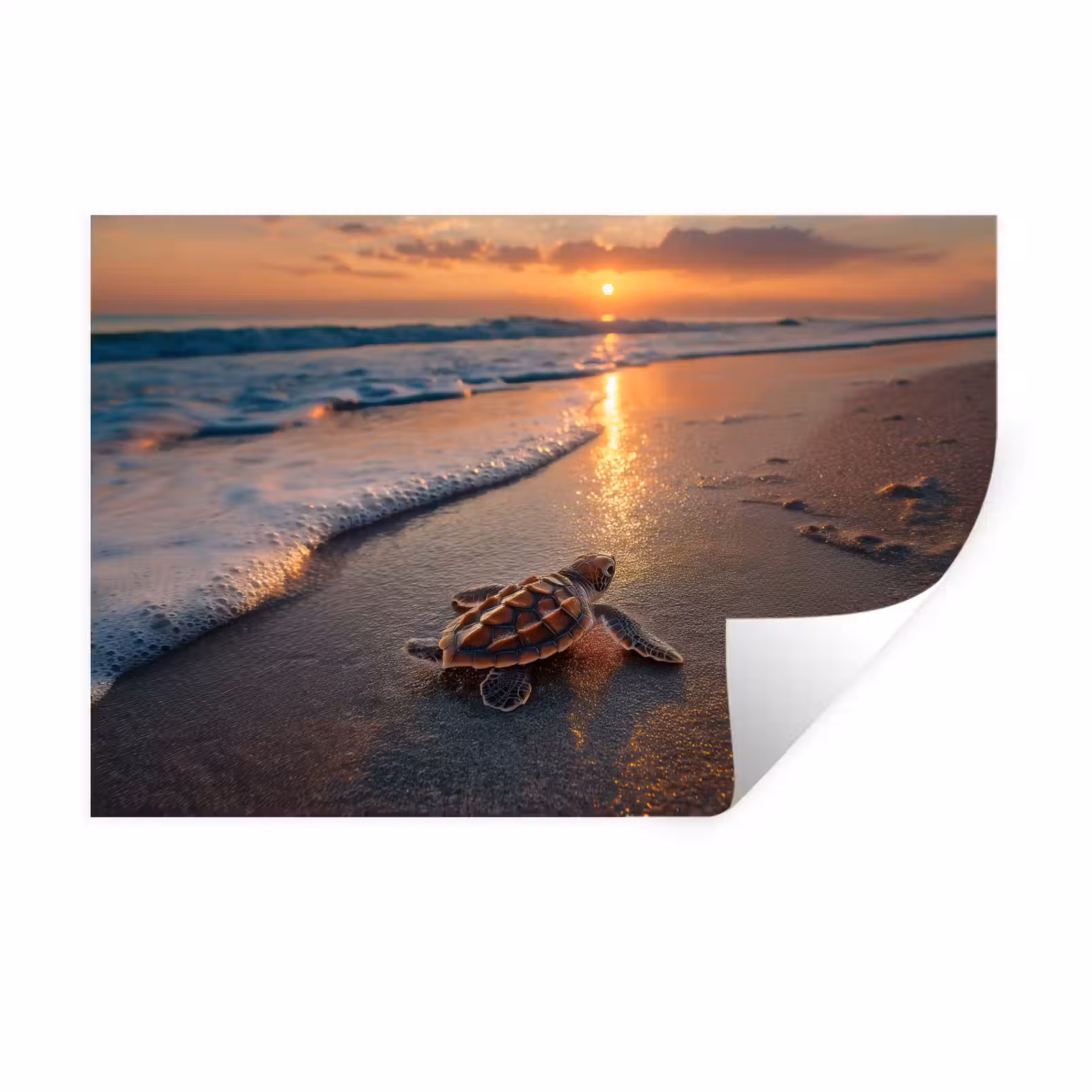Muursticker - Schildpad - strand - Zonsondergang — 1