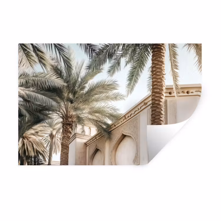 Muursticker - Gebouw - Palmbomen - Beige - Zon — 1