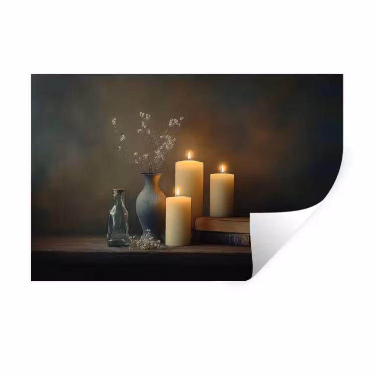 Muursticker - Kaarsen - Stilleven - Rustiek - Boeken — 1