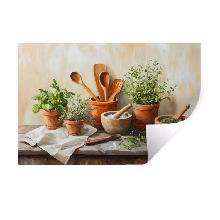 Muursticker - Potten - Kruiden - Hout — 1