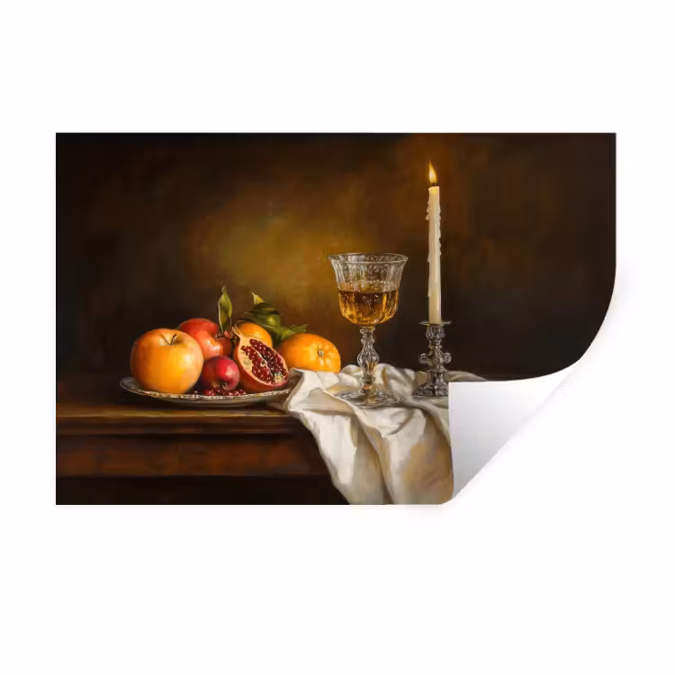 Muursticker - Fruit - Stilleven - Wijn - Kaars — 1