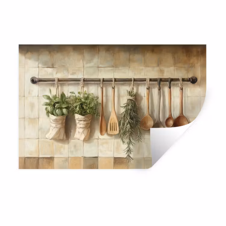 Muursticker - Hout - Keukengerei - Stilleven - Tegels — 1