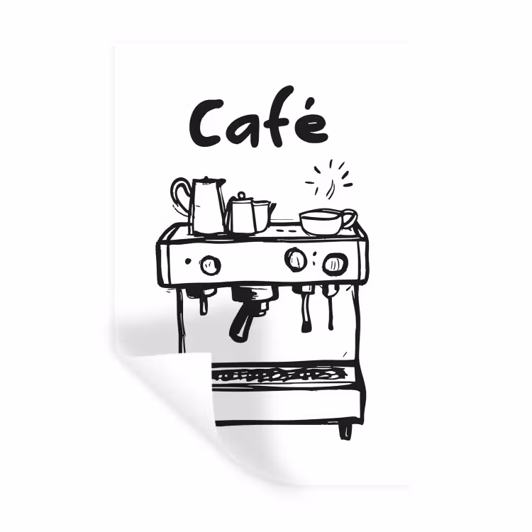 Muursticker - Illustratie - Café - Koffiemachine - Kopjes — 1