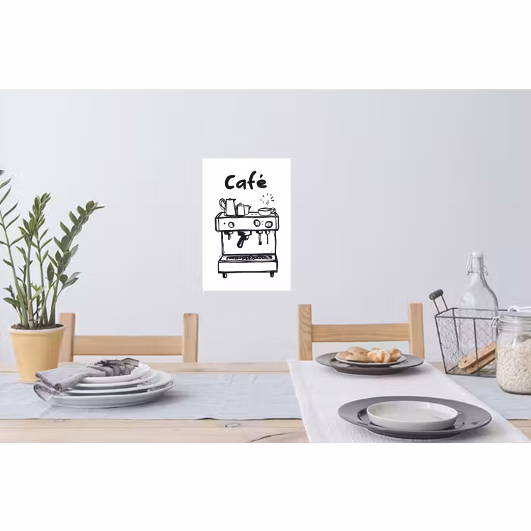 Muursticker - Illustratie - Café - Koffiemachine - Kopjes — 3