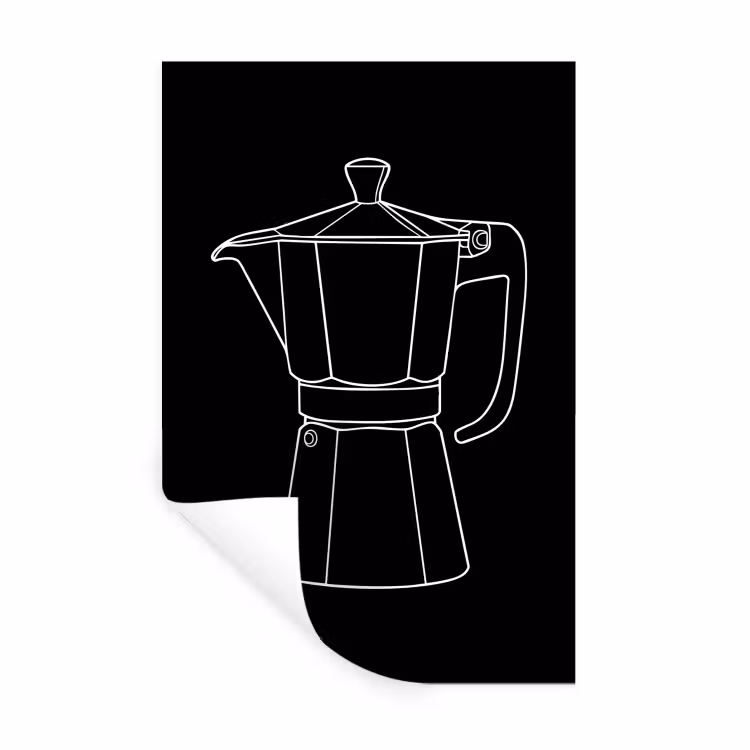 Muursticker - Mokkapot - Zwart - Wit - Lijntekening — 1