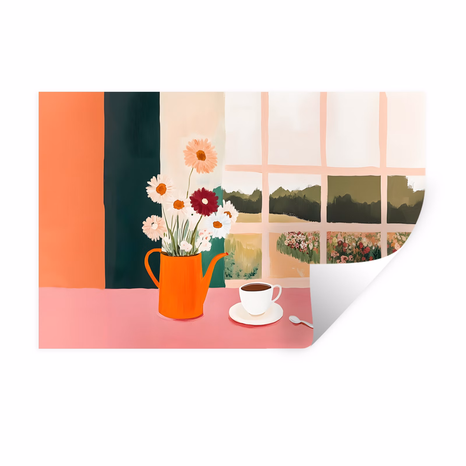 Muursticker - Bloemen - Koffie - Raam — 1