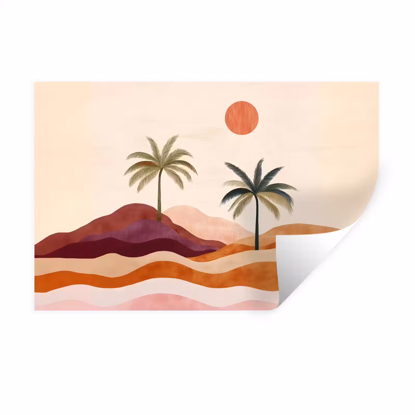 Muursticker - Palmbomen - Abstract - Zon - Heuvels — 1
