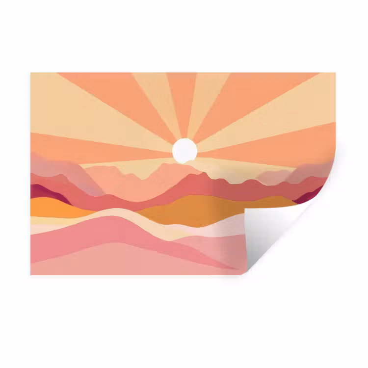 Muursticker - Bergen - Abstract - Zonnestralen - Roze — 1