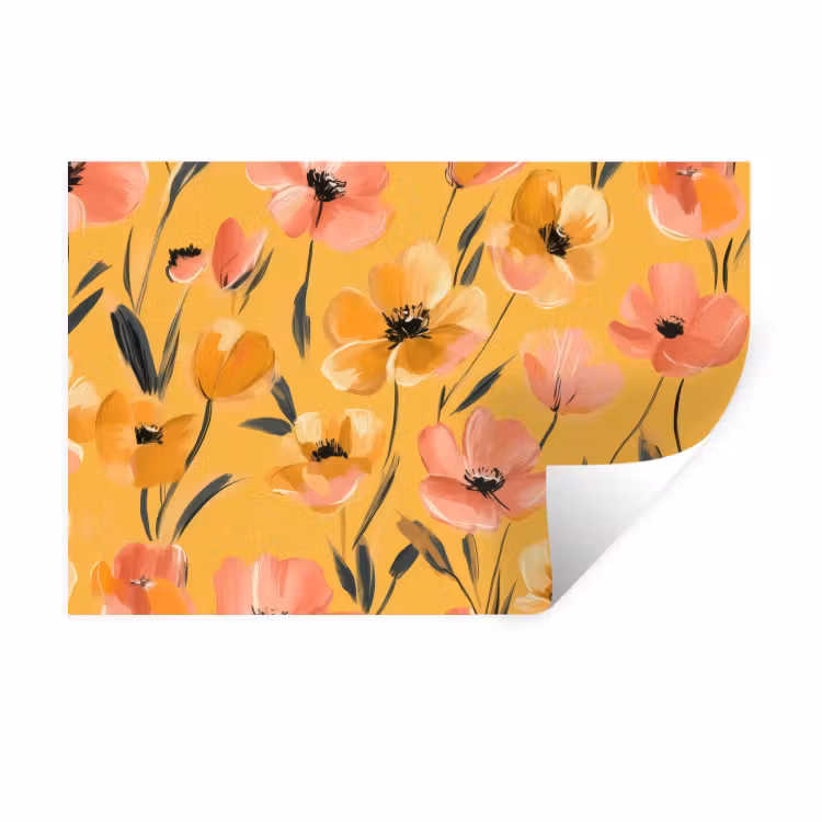 Muursticker - Bloemen - Geschilderd - Geel — 1