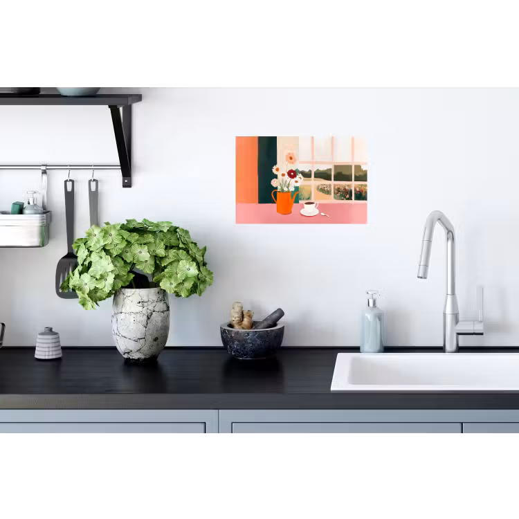 Muursticker - Bloemen - Koffie - Raam — 2