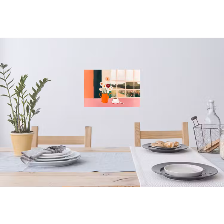 Muursticker - Bloemen - Koffie - Raam — 3
