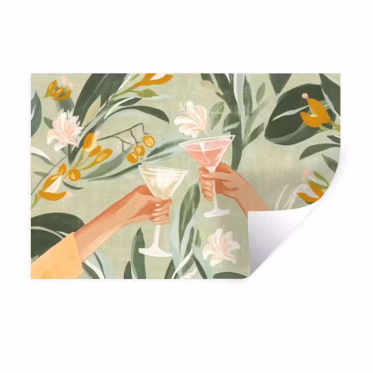 Muursticker - Glazen - Proosten - Bladeren - Groen — 1