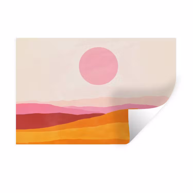 Muursticker - Heuvels - Oranje - Zon - Abstract — 1
