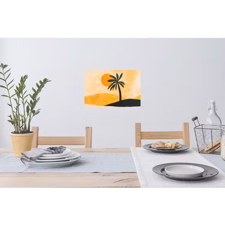Muursticker - Illustratie - Palmboom - Zon - Heuvels — 3