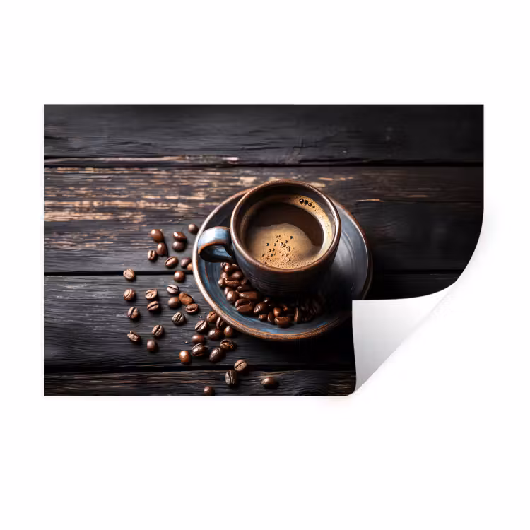 Muursticker - Kop - Koffie - Hout - Bonen — 1