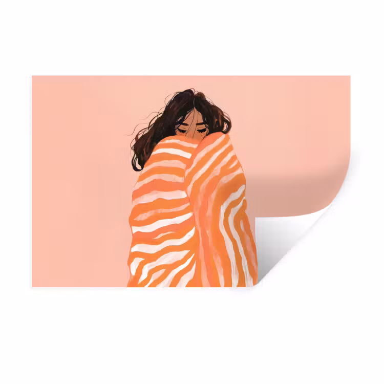 Muursticker - Meisje - Deken - Gestreept - Oranje — 1
