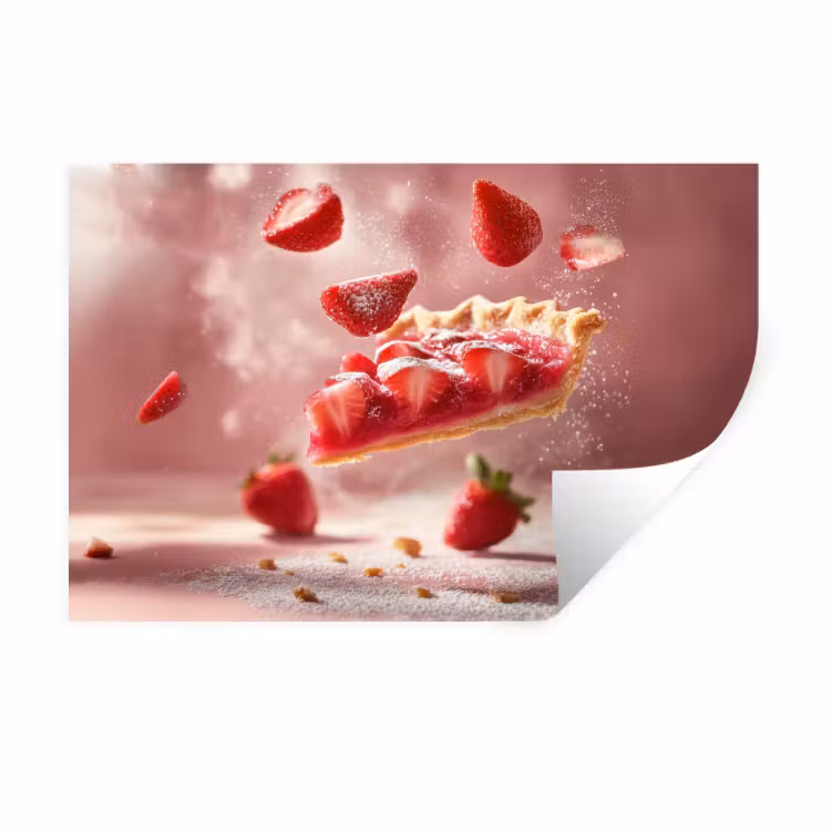 Muursticker - Aardbei - Taart- Eten - Roze — 1