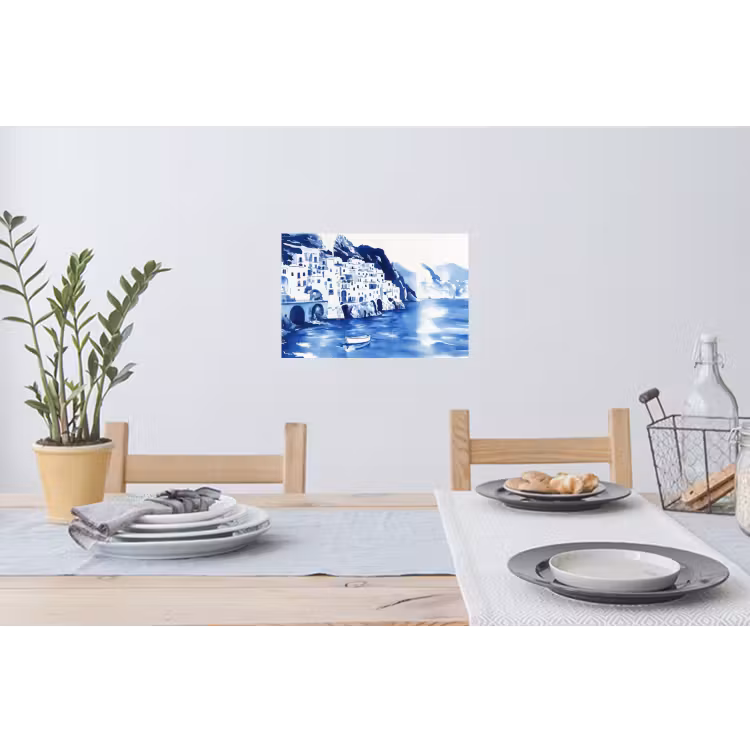 Muursticker - Dorp - Rotswand - Roeiboot - Water — 3