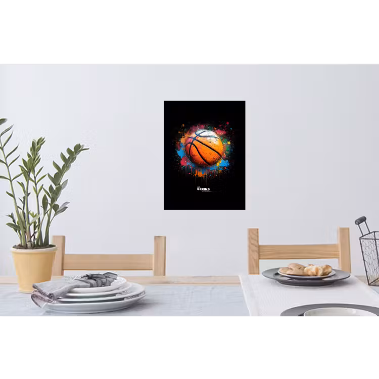 Muursticker - Oranje basketbal te midden van verfspetters — 3