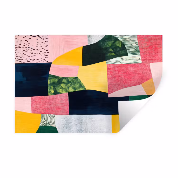 Muursticker - Abstract - Roze - Lappen - Vormen - Geel — 1