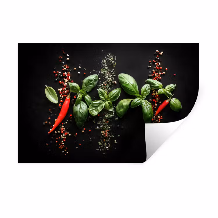 Muursticker - Chilipepers - Basilicum - Blaadjes - Rood — 1